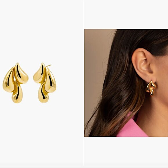 NEW~ Anthropologie Adina Eden Solid Triple Puffy Teardrop Stud Earrings - Picture 8 of 9